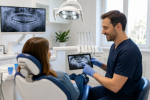 paziente in visita in dentista a pescia